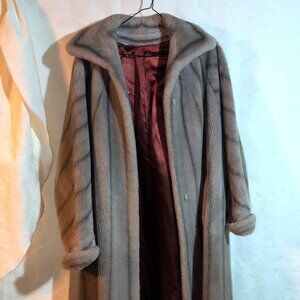 Vintage Princetons Mutation Fur Coat Striped Long Pea Coat Rich Red Lined